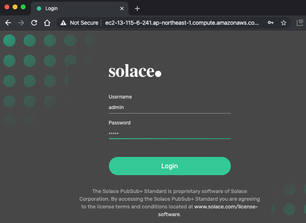 Solace PubSub+Event Broker Software Standard login page